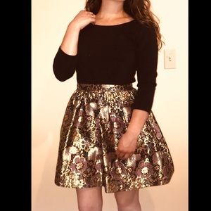Gold flowered party dress w/v back